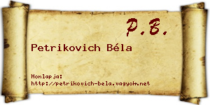 Petrikovich Béla névjegykártya